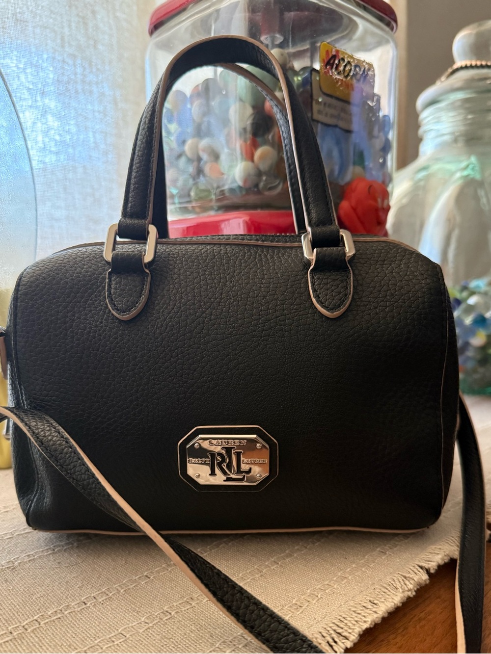 Lauren Ralph Lauren Black Pebbled Leather Mini Satchel Crossbody